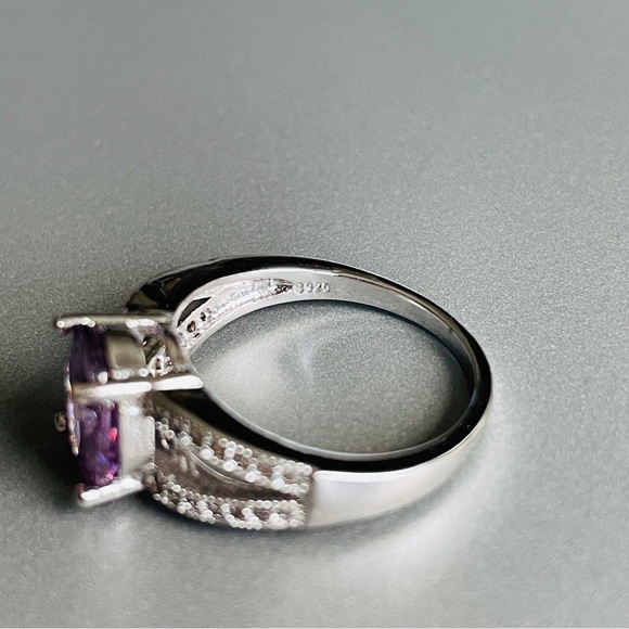 Lavender Cubic Zirconia /Faux Amethyst & White CZ Double Band Sterling S… - Picture 9 of 11